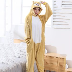 Kigurumi Pajamas |   Adults’ Kigurumi Pajamas Dog Animal Onesie Pajamas Funny Costume Flannelette Cosplay For Men and Women Halloween Animal Sleepwear Cartoon Yellow Cosplay & Costumes Kigurumi Pajamas