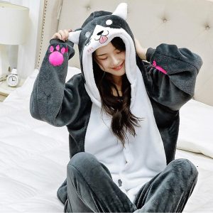 Kigurumi Pajamas |   Adults’ Kigurumi Pajamas Dog Color Block Onesie Pajamas Funny Costume Flannelette Cosplay For Men and Women Boys and Girls Carnival Animal Sleepwear Cartoon Gray Cosplay & Costumes Gray