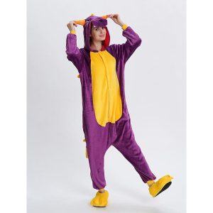 Kigurumi Pajamas |   Adults’ Kigurumi Pajamas Dragon Animal Onesie Pajamas Funny Costume Flannelette Cosplay For Men and Women Halloween Animal Sleepwear Cartoon Purple Cosplay & Costumes Kigurumi Pajamas