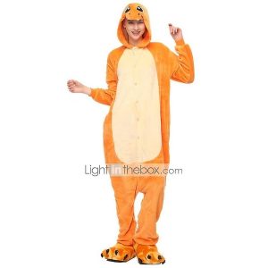 Kigurumi Pajamas |   Adults’ Kigurumi Pajamas Dragon Color Block Onesie Pajamas Flannel Fabric Cosplay For Men and Women Halloween Animal Sleepwear Cartoon Orange Cosplay & Costumes Kigurumi Pajamas