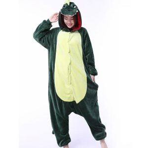 Kigurumi Pajamas |   Adults’ Kigurumi Pajamas Dragon Dinosaur Solid Colored Onesie Pajamas Coral fleece Cosplay For Men and Women Christmas Animal Sleepwear Cartoon Green Cosplay & Costumes Green