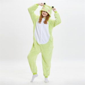 Kigurumi Pajamas |   Adults’ Kigurumi Pajamas Frog Animal Onesie Pajamas Funny Costume Flannelette Cosplay For Men and Women Christmas Animal Sleepwear Cartoon Green Cosplay & Costumes Green