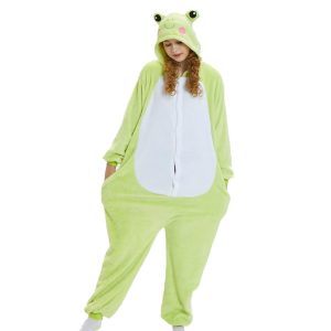 Kigurumi Pajamas |   Adults’ Kigurumi Pajamas Frog Animal Patchwork Onesie Pajamas Pajamas Funny Costume Coral fleece Cosplay For Men’s Women’s Boys Christmas Animal Sleepwear Cartoon Green Cosplay & Costumes Green