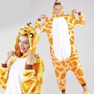 Kigurumi Pajamas |   Adults’ Kigurumi Pajamas Giraffe Animal Patchwork Onesie Pajamas Pajamas Funny Costume Coral fleece Cosplay For Men and Women Christmas Animal Sleepwear Cartoon Orange Cosplay & Costumes Kigurumi Pajamas