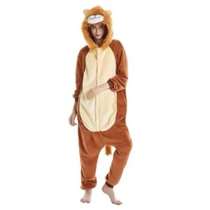 Kigurumi Pajamas |   Adults’ Kigurumi Pajamas Lion Animal Onesie Pajamas Funny Costume Flannel Cosplay For Men and Women Animal Sleepwear Cartoon Brown Cosplay & Costumes Brown