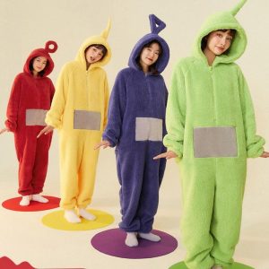 Kigurumi Pajamas |   Adults’ Kigurumi Pajamas Nightwear Alien Teletubbies Character Onesie Pajamas Funny Costume Flannel Cosplay For Men and Women Christmas Animal Sleepwear Cartoon Yellow Cosplay & Costumes Kigurumi Pajamas