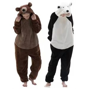 Kigurumi Pajamas |   Adults’ Kigurumi Pajamas Nightwear Bear Animal Onesie Pajamas Funny Costume Flannel Cosplay For Men and Women Christmas Animal Sleepwear Cartoon Brown Cosplay & Costumes Brown