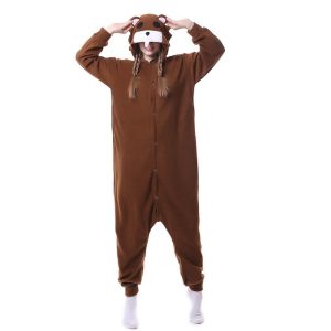 Kigurumi Pajamas |   Adults’ Kigurumi Pajamas Nightwear Bear Character Onesie Pajamas Flannel Cosplay For Men and Women Carnival Animal Sleepwear Cartoon Brown Cosplay & Costumes Brown