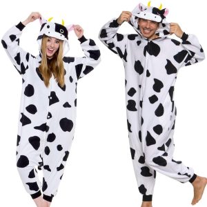 Kigurumi Pajamas |   Adults’ Kigurumi Pajamas Nightwear Camouflage Milk Cow Animal Animal Patchwork Onesie Pajamas Pajamas Funny Costume Polar Fleece Cosplay For Men and Women Christmas Animal Sleepwear Cartoon White Cosplay & Costumes Kigurumi Pajamas