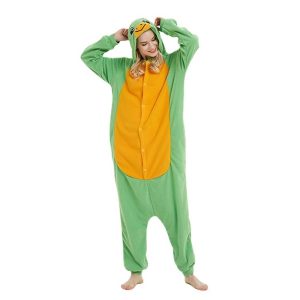 Kigurumi Pajamas |   Adults’ Kigurumi Pajamas Nightwear Cartoon Character Onesie Pajamas Flannel Cosplay For Men and Women Carnival Animal Sleepwear Cartoon Green Cosplay & Costumes Green