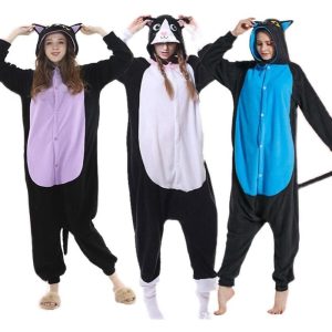 Kigurumi Pajamas |   Adults’ Kigurumi Pajamas Nightwear Cat Character Onesie Pajamas Flannel Cosplay For Men and Women Christmas Animal Sleepwear Cartoon White Cosplay & Costumes Kigurumi Pajamas