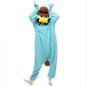 Kigurumi Pajamas |   Adults’ Kigurumi Pajamas Nightwear Duck Character Onesie Pajamas Flannel Cosplay For Men and Women Carnival Animal Sleepwear Cartoon Blue Cosplay & Costumes Blue