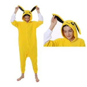 Kigurumi Pajamas |   Adults’ Kigurumi Pajamas Nightwear Eevee Animal Onesie Pajamas Flannel Cosplay For Men and Women Christmas Animal Sleepwear Cartoon Yellow Cosplay & Costumes Kigurumi Pajamas