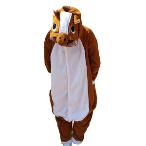 Kigurumi Pajamas |   Adults’ Kigurumi Pajamas Nightwear Horse Character Onesie Pajamas Flannel Cosplay For Men and Women Carnival Animal Sleepwear Cartoon Brown Cosplay & Costumes Brown