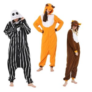 Kigurumi Pajamas |   Adults’ Kigurumi Pajamas Nightwear Onesie Pajamas Skeleton Reindeer Animal Jack Skellington Animal Onesie Pajamas Cute Polar Fleece polyester fibre Cosplay For Men’s Women’s Animal Sleepwear Cartoon Black | White Cosplay & Costumes Black / White