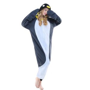 Kigurumi Pajamas |   Adults’ Kigurumi Pajamas Nightwear Penguin Character Onesie Pajamas Flannel Cosplay For Men and Women Christmas Animal Sleepwear Cartoon Gray Cosplay & Costumes Gray