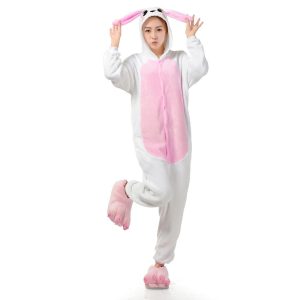 Kigurumi Pajamas |   Adults’ Kigurumi Pajamas Nightwear Rabbit Bunny Character Onesie Pajamas Funny Costume Flannel Cosplay For Men and Women Carnival Animal Sleepwear Cartoon Pink Cosplay & Costumes Kigurumi Pajamas