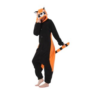 Kigurumi Pajamas |   Adults’ Kigurumi Pajamas Nightwear Raccoon Animal Onesie Pajamas Funny Costume Flannel Cosplay For Men and Women Christmas Animal Sleepwear Cartoon Black Cosplay & Costumes Black