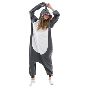 Kigurumi Pajamas |   Adults’ Kigurumi Pajamas Nightwear Shark Animal Onesie Pajamas Funny Costume Flannel Cosplay For Men and Women Christmas Animal Sleepwear Cartoon Gray Cosplay & Costumes Gray