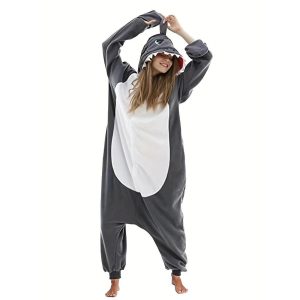 Kigurumi Pajamas |   Adults’ Kigurumi Pajamas Nightwear Shark Animal Onesie Pajamas One Piece polyester fibre Cosplay For Men’s Women’s Masquerade Animal Sleepwear Cartoon Gray Cosplay & Costumes Gray