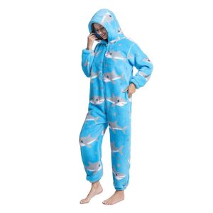 Kigurumi Pajamas |   Adults’ Kigurumi Pajamas Nightwear Shark Penguin Wolf Character Onesie Pajamas Funny Costume Flannel Cosplay For Men and Women Carnival Animal Sleepwear Cartoon Light Blue Cosplay & Costumes Kigurumi Pajamas