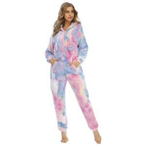 Kigurumi Pajamas |   Adults’ Kigurumi Pajamas Nightwear Tie Dye Printing Onesie Pajamas Flannel Cosplay For Men and Women Christmas Animal Sleepwear Cartoon Pink Cosplay & Costumes Kigurumi Pajamas