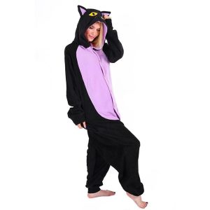 Kigurumi Pajamas |   Adults’ Kigurumi Pajamas Nightwear Unicorn Cat Character Onesie Pajamas Flannel Cosplay For Men and Women Carnival Animal Sleepwear Cartoon Black Cosplay & Costumes Black