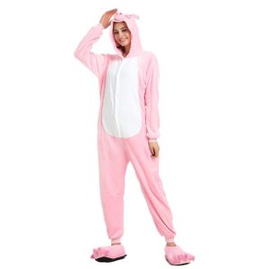 Kigurumi Pajamas |   Adults’ Kigurumi Pajamas Piggy / Pig Animal Onesie Pajamas Funny Costume Flannelette Cosplay For Men and Women Halloween Animal Sleepwear Cartoon Pink Cosplay & Costumes Kigurumi Pajamas