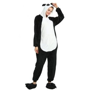 Kigurumi Pajamas |   Adults’ Kigurumi Pajamas Pika Pika Animal Patchwork Onesie Pajamas Pajamas Funny Costume Polar Fleece Cosplay For Men and Women Christmas Animal Sleepwear Cartoon Black | White Cosplay & Costumes Black / White