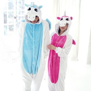 Kigurumi Pajamas |   Adults’ Kigurumi Pajamas Unicorn Animal Onesie Pajamas Flannelette Cosplay For Men and Women Halloween Animal Sleepwear Cartoon Pink Cosplay & Costumes Kigurumi Pajamas