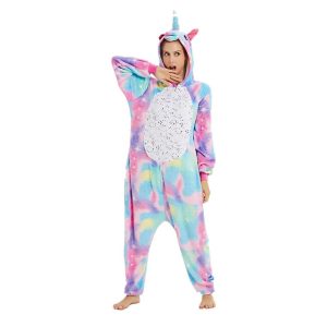 Kigurumi Pajamas |   Adults’ Kigurumi Pajamas Unicorn Flying Horse Rainbow Onesie Pajamas Funny Costume Flannelette Cosplay For Men and Women Christmas Animal Sleepwear Cartoon Yellow+Blue Cosplay & Costumes Kigurumi Pajamas