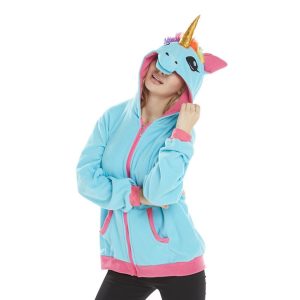 Kigurumi Pajamas |   Adults’ Nightwear Wearable Blanket Hoodie With Pocket Unicorn Character Onesie Pajamas Flannel Cosplay For Men and Women Carnival Animal Sleepwear Cartoon Blue Cosplay & Costumes Blue