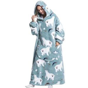 Kigurumi Pajamas |   Adults’ Oversized Hoodie Blanket Wearable Blanket With Pocket Bear Dinosaur Dog Character Onesie Pajamas Flannel Cosplay For Men and Women Carnival Animal Sleepwear Cartoon Blue Cosplay & Costumes Blue