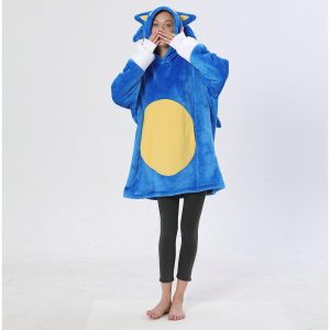 Kigurumi Pajamas |   Adults’ Oversized Hoodie Blanket Wearable Blanket With Pocket Bear Sonic Animal Onesie Pajamas Flannel Cosplay For Men and Women Christmas Animal Sleepwear Cartoon Ink Blue Cosplay & Costumes Ink Blue