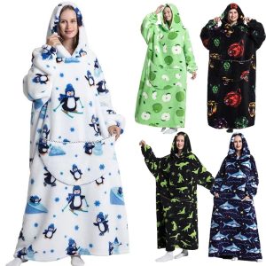 Kigurumi Pajamas |   Adults’ Oversized Hoodie Blanket Wearable Blanket With Pocket Shark Penguin Dinosaur Character Onesie Pajamas Flannel Cosplay For Men and Women Carnival Animal Sleepwear Cartoon Rainbow Cosplay & Costumes Kigurumi Pajamas