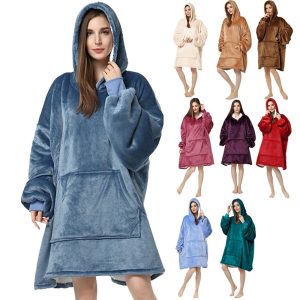 Kigurumi Pajamas |   Adults’ Oversized Hoodie Blanket Wearable Blanket With Pocket Solid Color Onesie Pajamas Flannel Cosplay For Men and Women Carnival Animal Sleepwear Cartoon Blue Cosplay & Costumes Blue