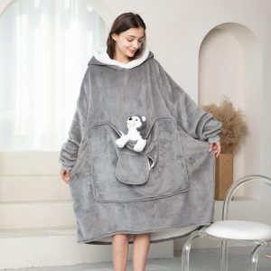 Kigurumi Pajamas |   Adults’ Oversized Hoodie Blanket Wearable Blanket With Pocket Solid Color Onesie Pajamas Flannel Cosplay For Men and Women Carnival Animal Sleepwear Cartoon Gray Cosplay & Costumes Gray