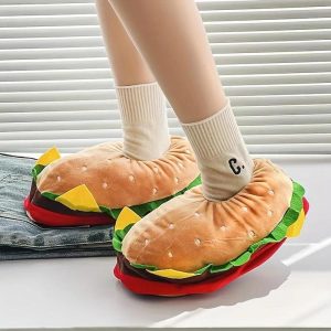 Kigurumi Pajamas |   Hamburger Slippers Warm Plush Shoes Household Indoor Shoes Cute Funny Cartoon Shoes Soft Warm Adults’ Kigurumi Pajamas Slippers Orange Cosplay & Costumes Kigurumi Pajamas