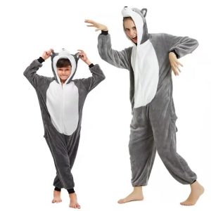 Kigurumi Pajamas |   Kid’s Adults’ Kigurumi Pajamas Mouse Animal Onesie Pajamas Flannelette Cosplay For Men and Women Boys and Girls Halloween Animal Sleepwear Cartoon Gray Cosplay & Costumes Gray