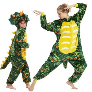 Kigurumi Pajamas |   Kid’s Adults’ Kigurumi Pajamas Nightwear Camouflage Dinosaur Lion Animal Onesie Pajamas Cute Flannel Fabric Cosplay For Men and Women Boys and Girls Christmas Animal Sleepwear Cartoon Green Cosplay & Costumes Green