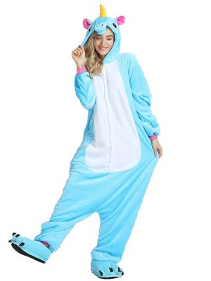 Kigurumi Pajamas |   Kid’s Adults’ Kigurumi Pajamas Nightwear Camouflage Unicorn Flying Horse Pony Animal Onesie Pajamas Velvet Mink Cosplay For Boys Girls’ Men and Women Christmas Animal Sleepwear Cartoon Festival Blue Cosplay & Costumes Blue