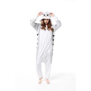 Kigurumi Pajamas |   Kid’s Adults’ Kigurumi Pajamas Nightwear Cat Character Onesie Pajamas Flannel Cosplay For Men and Women Boys and Girls Carnival Animal Sleepwear Cartoon White+Gray Cosplay & Costumes Kigurumi Pajamas