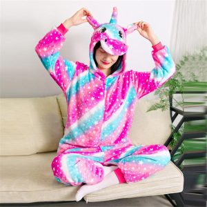 Kigurumi Pajamas |   Kid’s Adults’ Kigurumi Pajamas Nightwear Unicorn Animal Onesie Pajamas Funny Costume Flannel Cosplay For Men and Women Boys and Girls Christmas Animal Sleepwear Cartoon Fuchsia Cosplay & Costumes Fuchsia