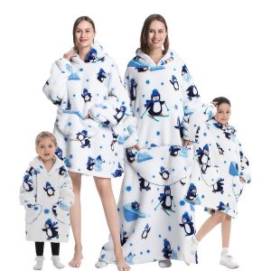 Kigurumi Pajamas |   Kid’s Adults’ Oversized Hoodie Blanket Wearable Blanket With Pocket Penguin Animal Onesie Pajamas Flannel Cosplay For Men’s Women’s Boys Christmas Animal Sleepwear Cartoon White Cosplay & Costumes Kigurumi Pajamas