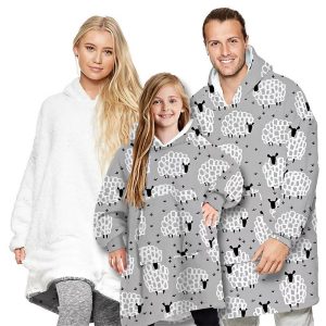 Kigurumi Pajamas |   Kid’s Adults’ Oversized Hoodie Blanket Wearable Blanket With Pocket Unicorn Dog Sheep Character Onesie Pajamas Flannel Cosplay For Men and Women Boys and Girls Christmas Animal Sleepwear Cartoon Gray Cosplay & Costumes Gray