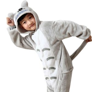 Kigurumi Pajamas |   Kid’s Kigurumi Pajamas Anime Totoro Animal Onesie Pajamas Funny Costume Flannel Toison Cosplay For Boys and Girls Christmas Animal Sleepwear Cartoon Gray Cosplay & Costumes Gray