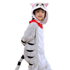 Kigurumi Pajamas |   Kid’s Kigurumi Pajamas Cat Tiger Animal Onesie Pajamas Funny Costume Flannelette Cosplay For Boys and Girls Halloween Animal Sleepwear Cartoon Gray Cosplay & Costumes Gray