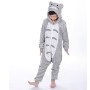 Kigurumi Pajamas |   Kid’s Kigurumi Pajamas Cat Totoro Solid Color Onesie Pajamas Flannel Fabric Cosplay For Boys and Girls Christmas Animal Sleepwear Cartoon Gray Cosplay & Costumes Gray