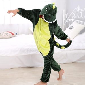 Kigurumi Pajamas |   Kid’s Kigurumi Pajamas Dinosaur Animal Patchwork Onesie Pajamas Flannel Toison Cosplay For Boys and Girls Animal Sleepwear Cartoon Festival Holiday Costumes Leotard World Book Day Costumes Green Cosplay & Costumes Green