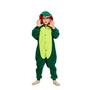 Kigurumi Pajamas |   Kid’s Kigurumi Pajamas Dinosaur Solid Colored Onesie Pajamas Polar Fleece Cosplay For Boys and Girls Christmas Animal Sleepwear Cartoon Festival / Holiday Costumes / Leotard / Onesie Green Cosplay & Costumes Green